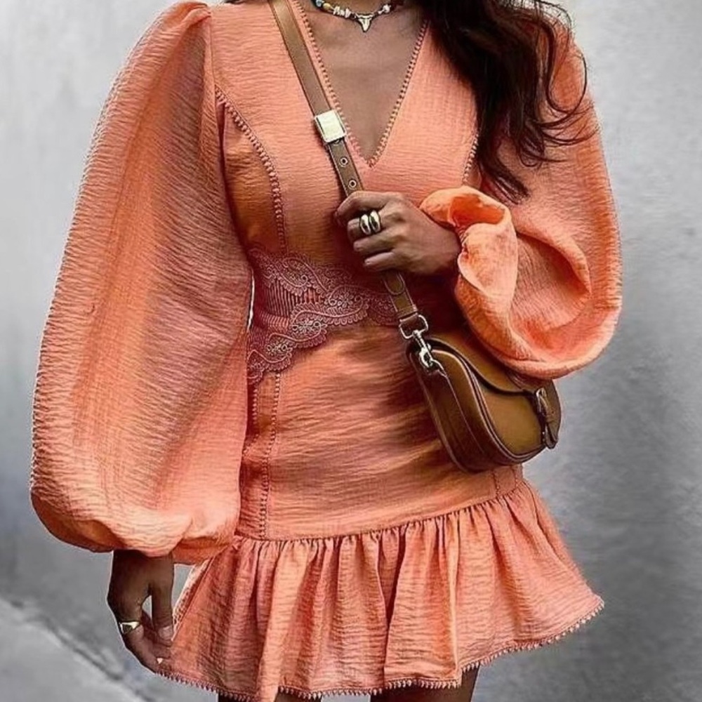 Keepsake Gravity Long Sleeve Mini Dress in Terracotta